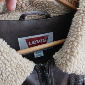 Faux leather coat jacket Levi's sherpa dark brown for men
